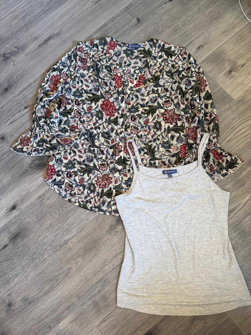 Democracy Floral Button-Front Blouse with Cream Camisole